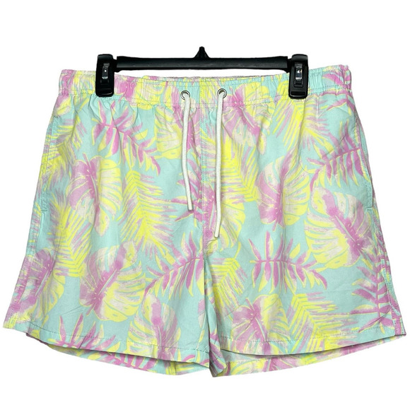 Zara Men's Tropical Pastel Leaf Print Swim Trunks Swimsuit Size XL - Picture 1 of 4